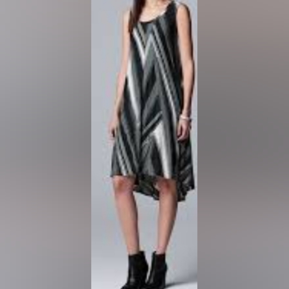 Simply Vera Vera Wang Gray Black Frayed Hi Low Tank Dress Medium Pockets Boho